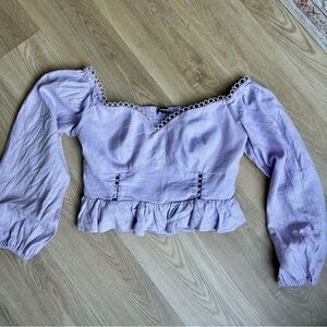 Express NWT Purple Lavender Linen-Blend Off-Shoulder Crop Top